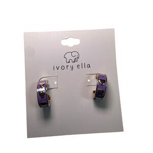 Ivory Ella Gold Huggie Hoop Earrings Purple Enamel with Gold Hearts NWT